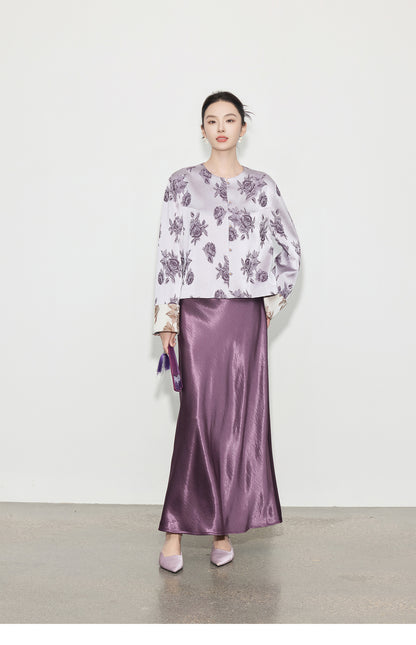 High-End Stylish Satin Jacquard Jacket for Women