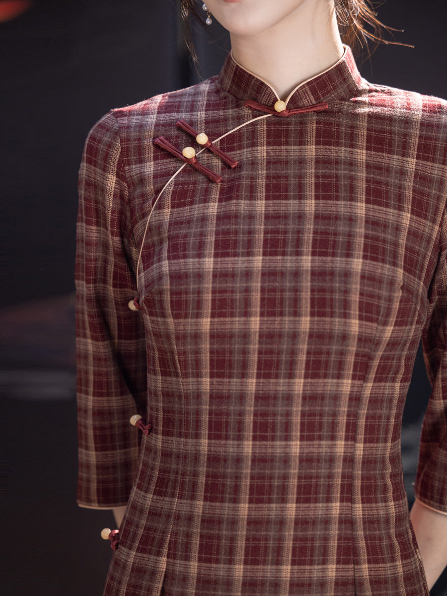 Improved Youth Style Qipao – Three-Quarter Sleeve Daily Dress