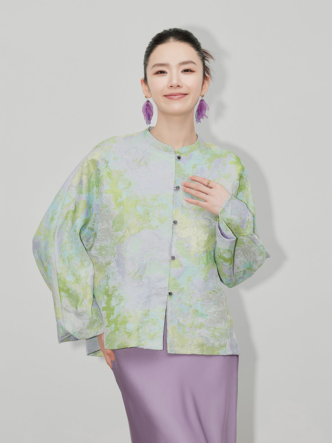Purple Gradient Jacquard Shirt Jacket for Women