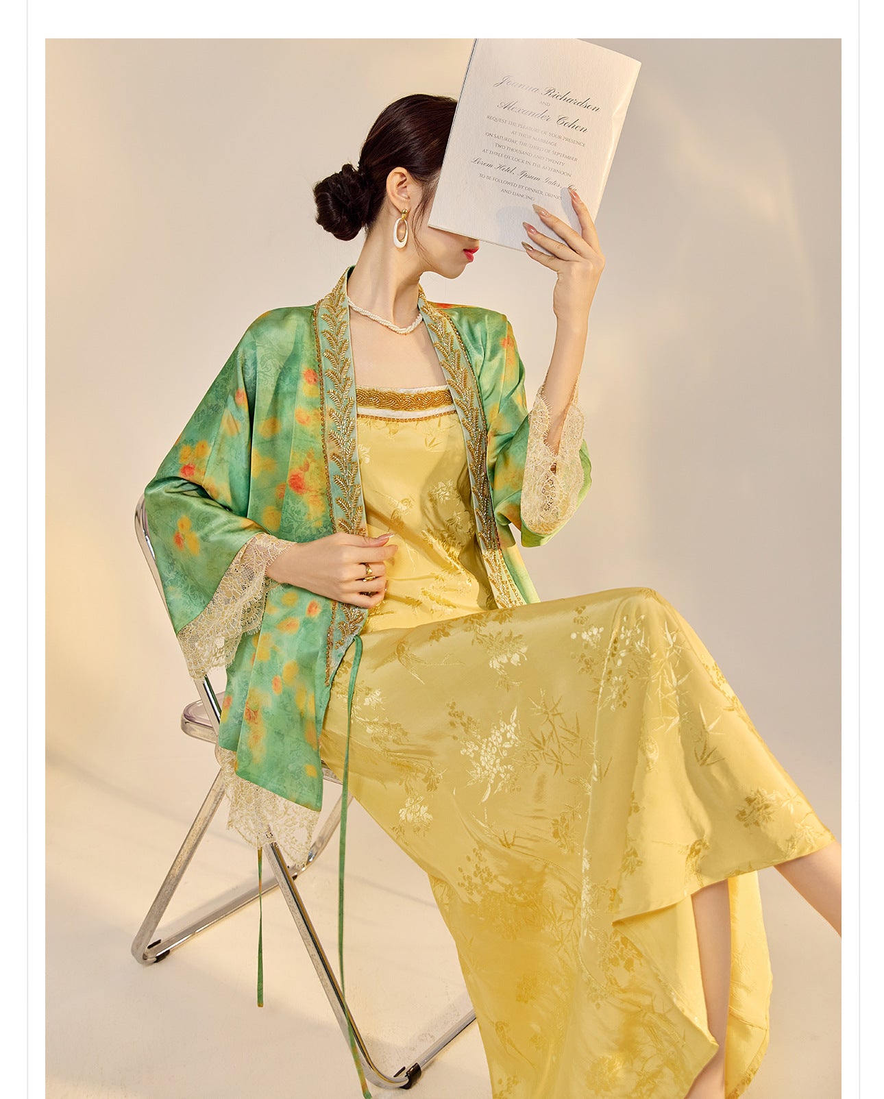 Elegant New Chinese Embroidered Jacquard Cardigan & Strap Dress Set