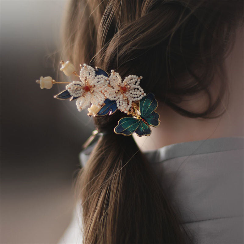 Hanfu Side Hair Clip Ming Song Style Qipao Accessory Enamel Lily Bell Hairpin