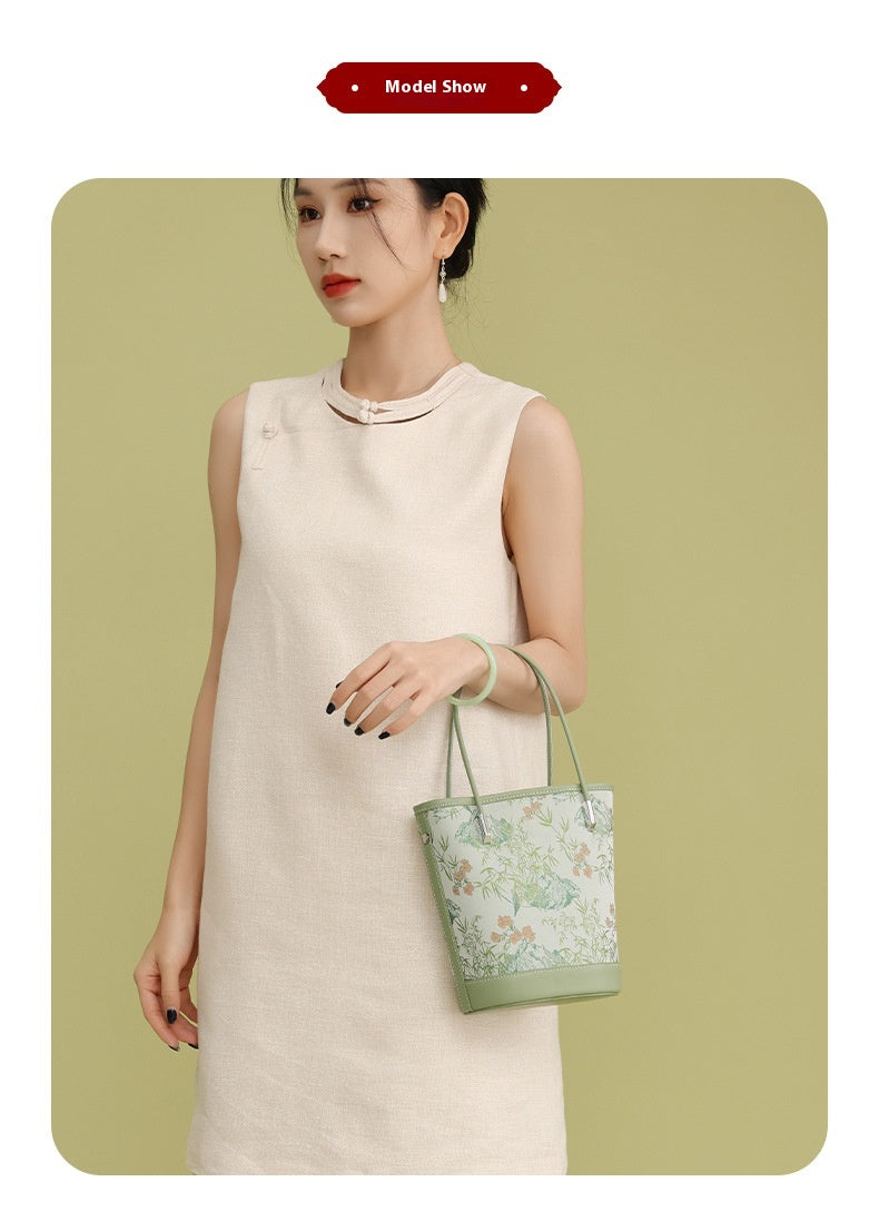 Song Brocade Silk Bucket Bag New Chinese Style Shoulder Crossbody Bag for Women