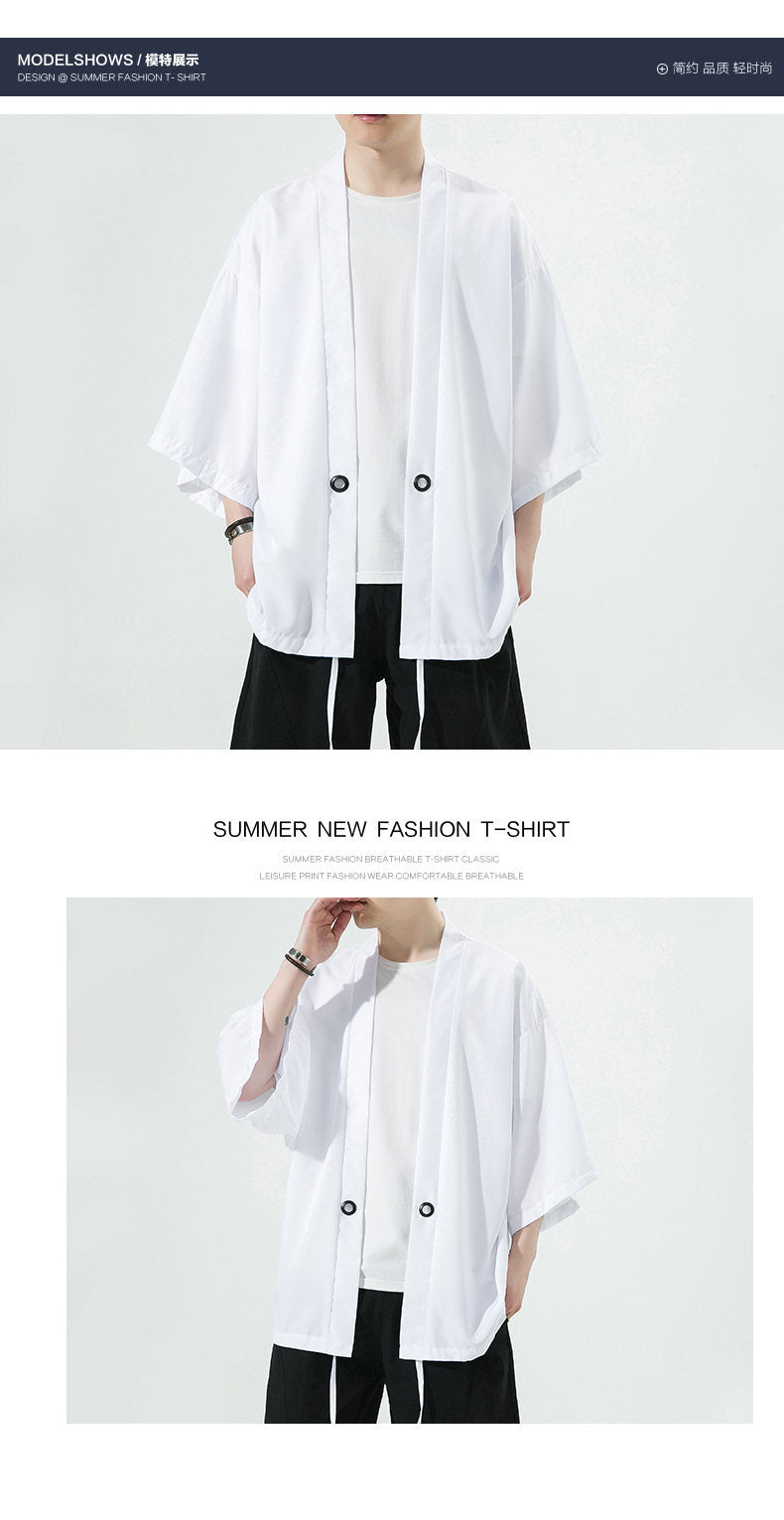 Summer Chinese Style Mens Hanfu Cardigan Taoist Robe Sun Protection