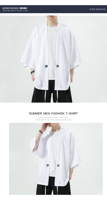 Summer Chinese Style Mens Hanfu Cardigan Taoist Robe Sun Protection