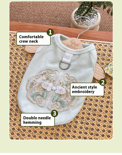 Spring Summer Pet Chinese Style Embroidered Vest for Dogs and Cats