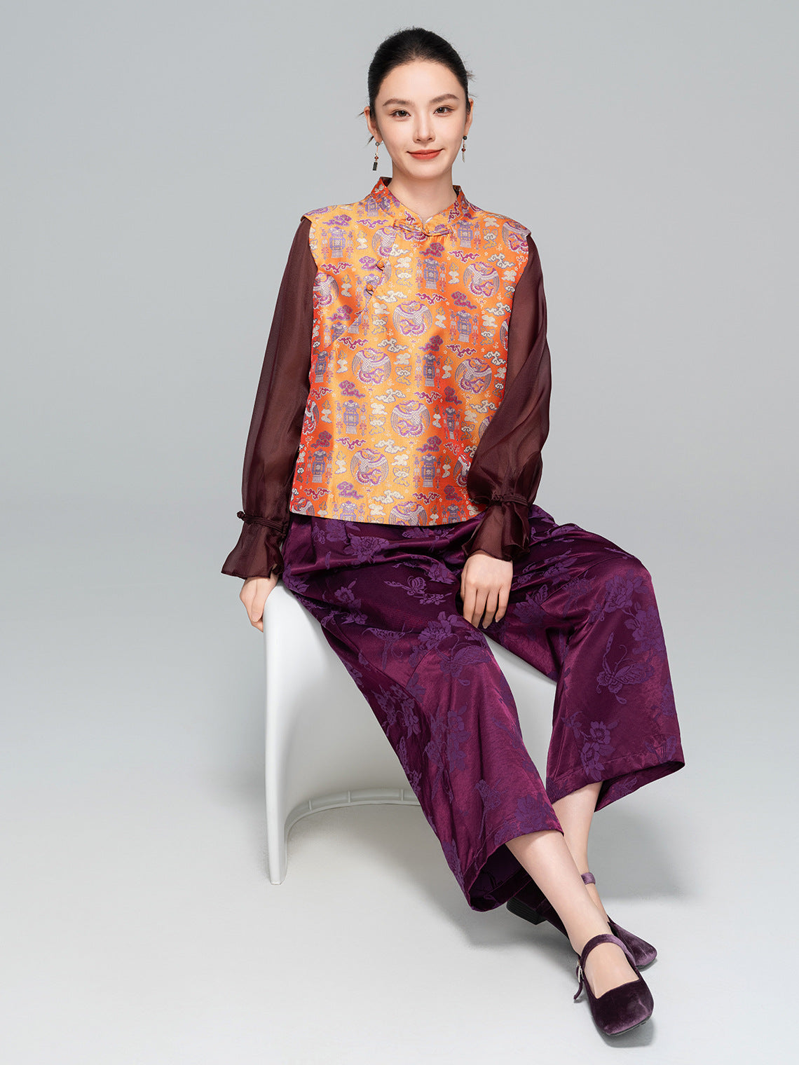 High-End Elegant Jacquard Slimming Loose Pants for Women