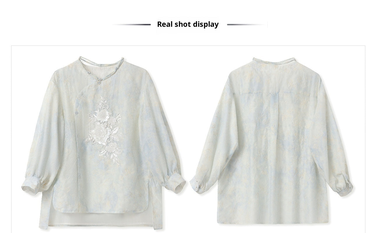 Early Autumn Retro Embroidered Top | New Chinese Style Artistic Shirt