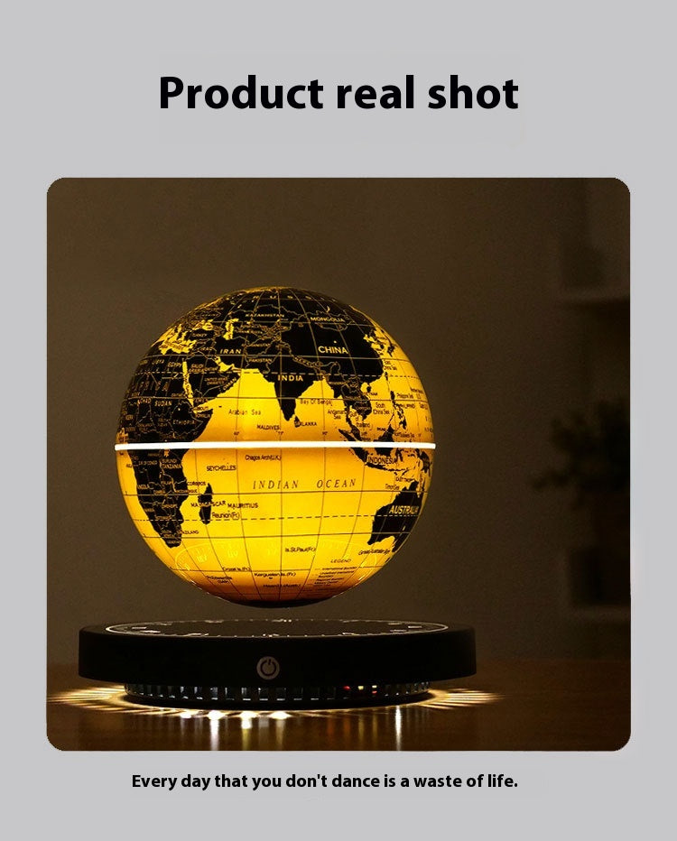 Levitating Globe Clock Night Light Gold Base Colorful Desk Lamp
