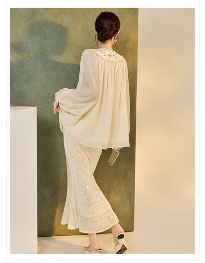 New Chinese Style Embroidered Mesh Shirt | Autumn Light Luxury Elegant Top