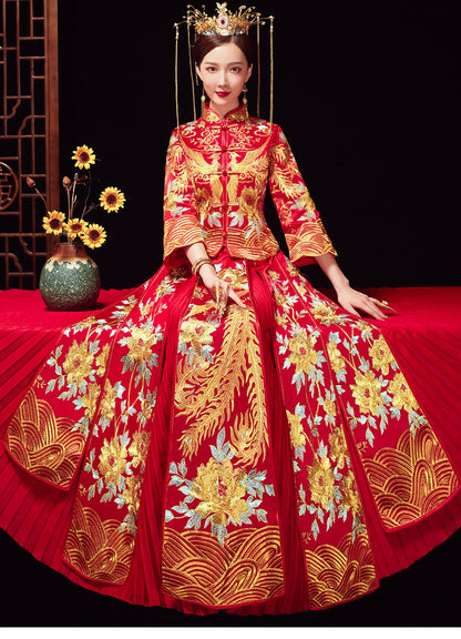 Xiuhe Wedding Dress Bride Plus Size Dragon Phoenix Gown Set