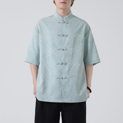 New Chinese Style Tang Shirt — Men’s Short-Sleeve Retro Button-Up Top
