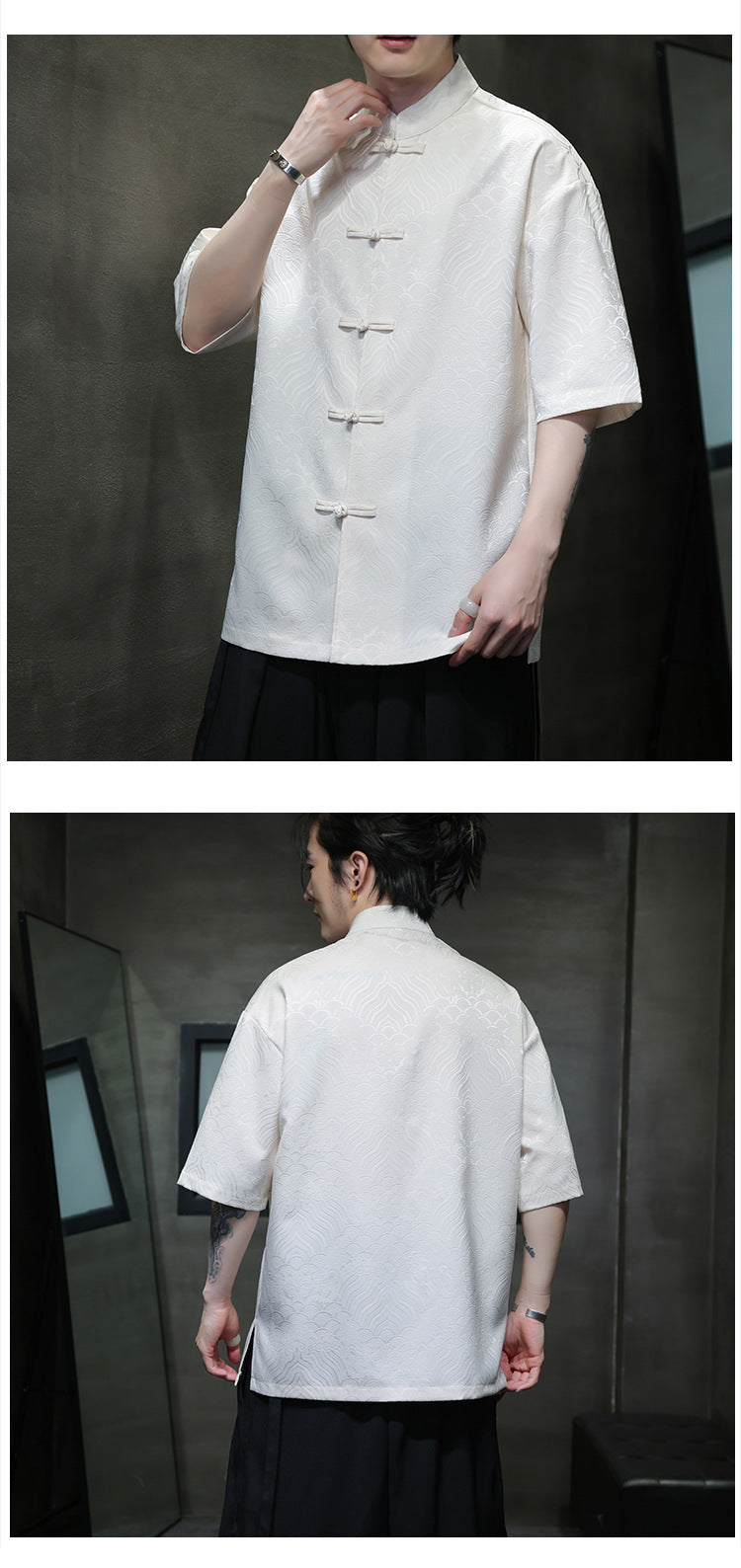 New Chinese Style Tang Shirt — Men’s Short-Sleeve Retro Button-Up Top