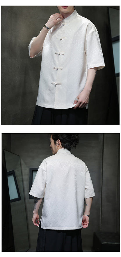 New Chinese Style Tang Shirt — Men’s Short-Sleeve Retro Button-Up Top