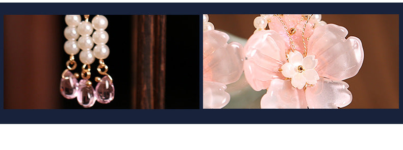 Kids Hair Clips Pink Hanfu Headwear Fairy Style Chinese Vintage Double Clip