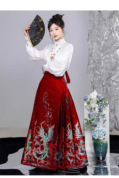 Ming Dynasty Hanfu Set — High Collar Shirt and Horse Face Skirt