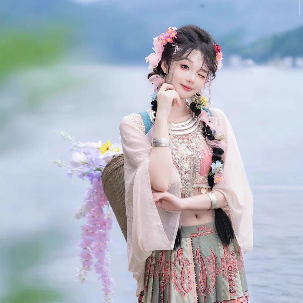 Spring Summer Fairy Costume — Peach Blossom Ethnic Hanfu Set