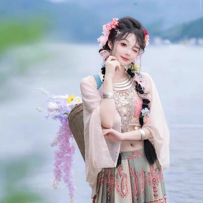Spring Summer Fairy Costume — Peach Blossom Ethnic Hanfu Set
