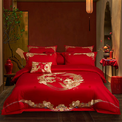 Luxury Cotton Wedding Bedding Set 4-Piece Embroidered Quilt Cover