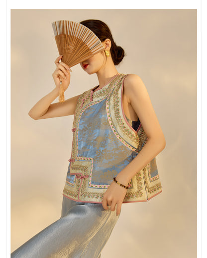 New Chinese Style Heavy Embroidery Rayon Vest for Women