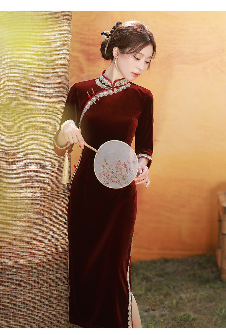 Autumn Winter Mid-Sleeve Qipao – Mother’s Toast Dress
