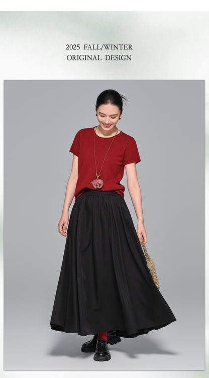 Slimming Vintage Half Skirt with Wide Hem for Women