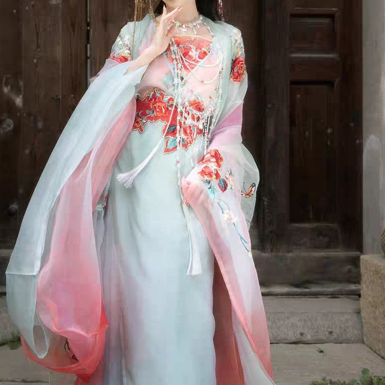 Original Hanfu Set Women's Heavy Embroidery Rose Manor Fairy Style