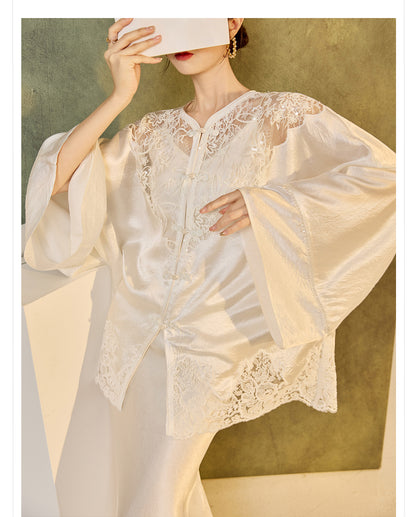 New Chinese Style Embroidered Jacket Skirt Set | Heavy Bead Lace Patchwork