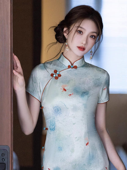 Elegant Blue Cheongsam – Daily Wear 2025 Spring Dress