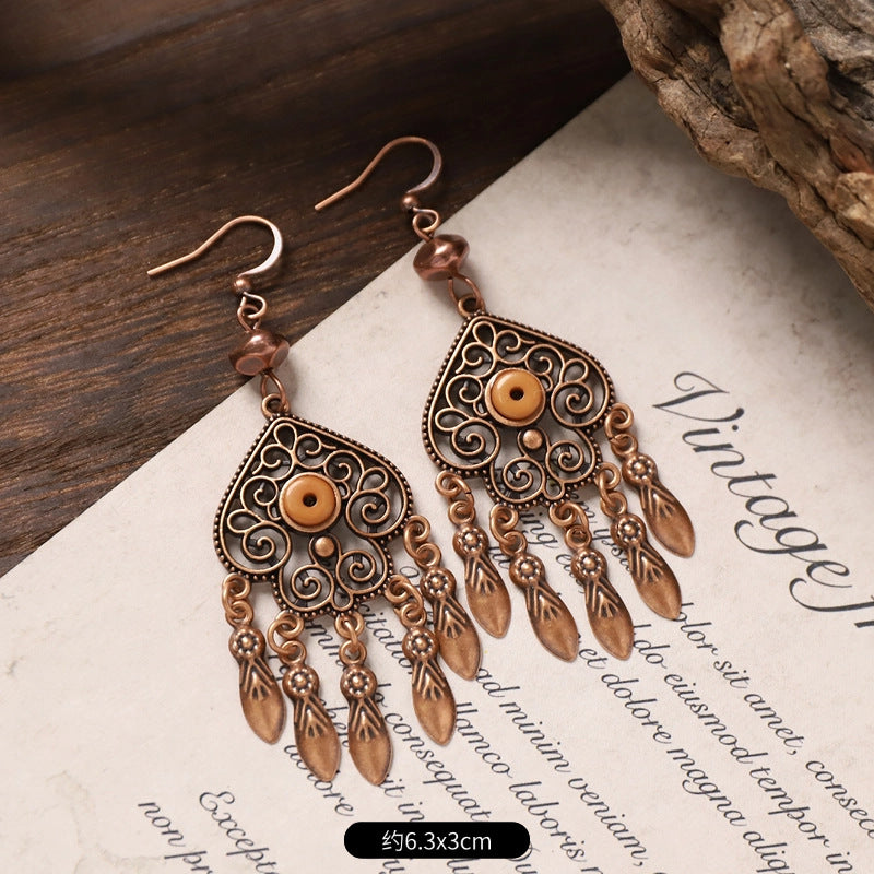 Vintage Boho Tassel Earrings — Niche Chinese Ethnic Long Drop Earrings