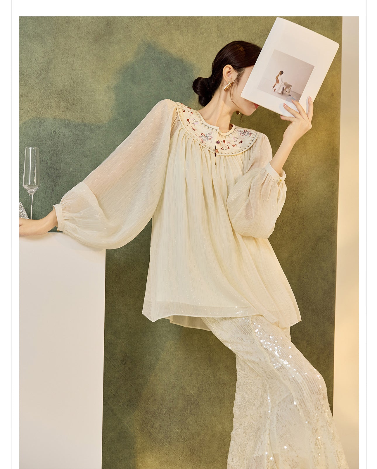 New Chinese Style Embroidered Mesh Shirt | Autumn Light Luxury Elegant Top