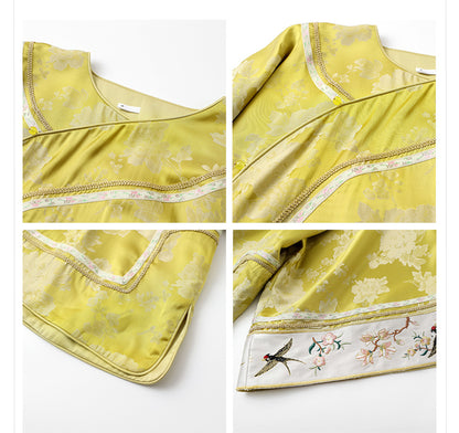 Elegant Yellow Jacquard Rayon Shirt New Chinese Style Top 2026