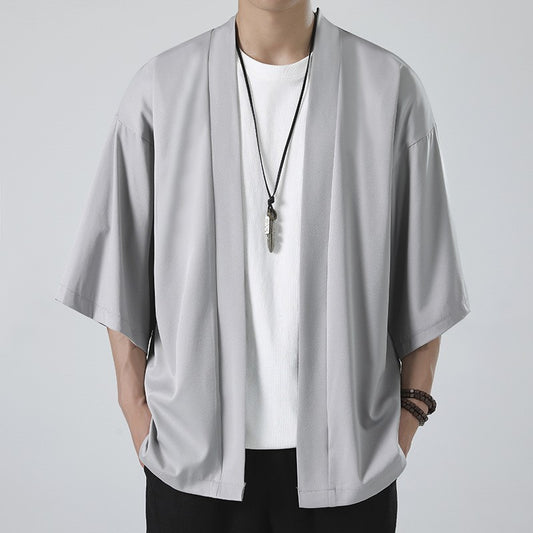 Chinese Summer Mens Cape Coat Three Quarter Sleeve Casual Plus Size