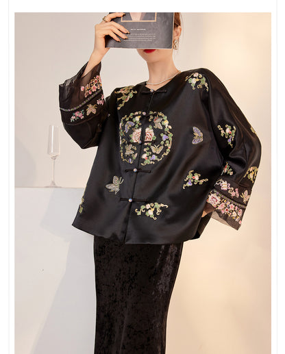 2026 Autumn New Chinese Style Printed Embroidered Acetate Coat for Women