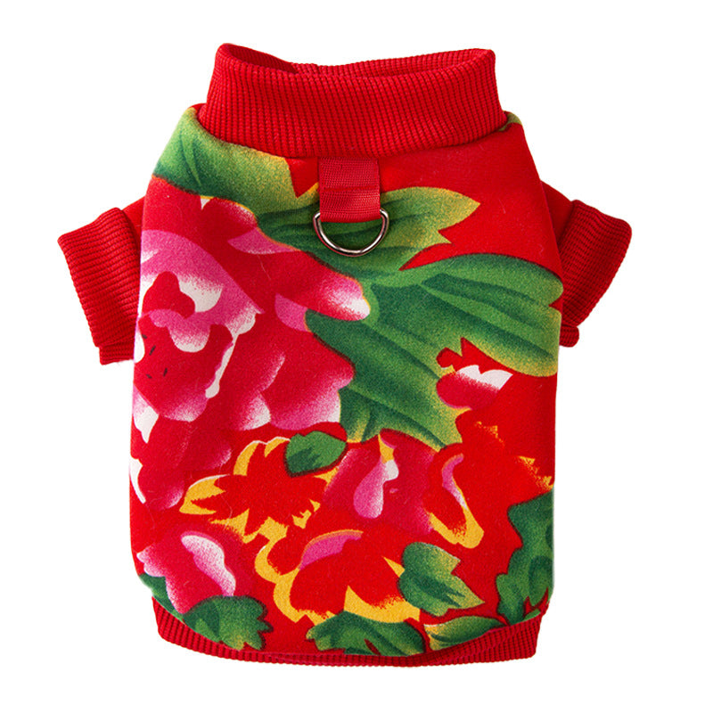 Floral Two-Leg Warm Pet Coat Small Dog Cat Autumn Winter Jacket