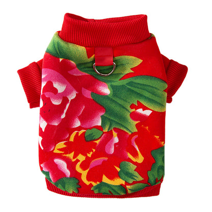 Floral Two-Leg Warm Pet Coat Small Dog Cat Autumn Winter Jacket