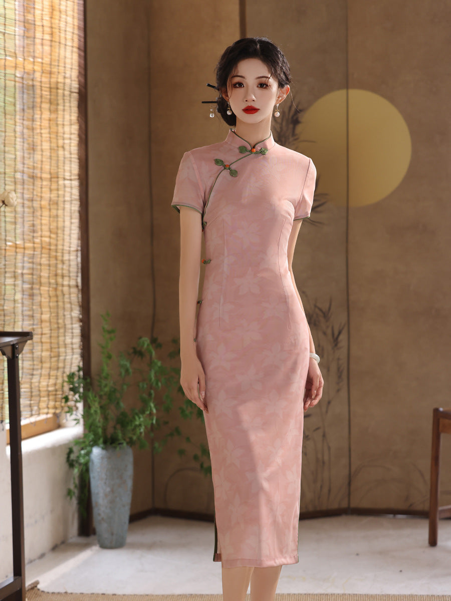Elegant Pink Cheongsam – Youth Summer 2025 Dress