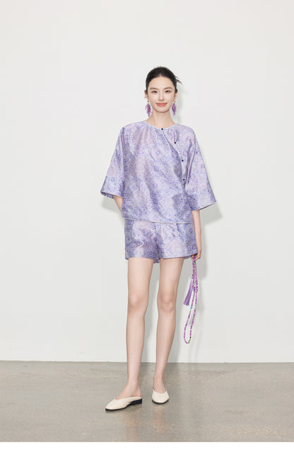 Chinese Style Asymmetrical Shirt & Shorts Set New Summer Casual Outfit