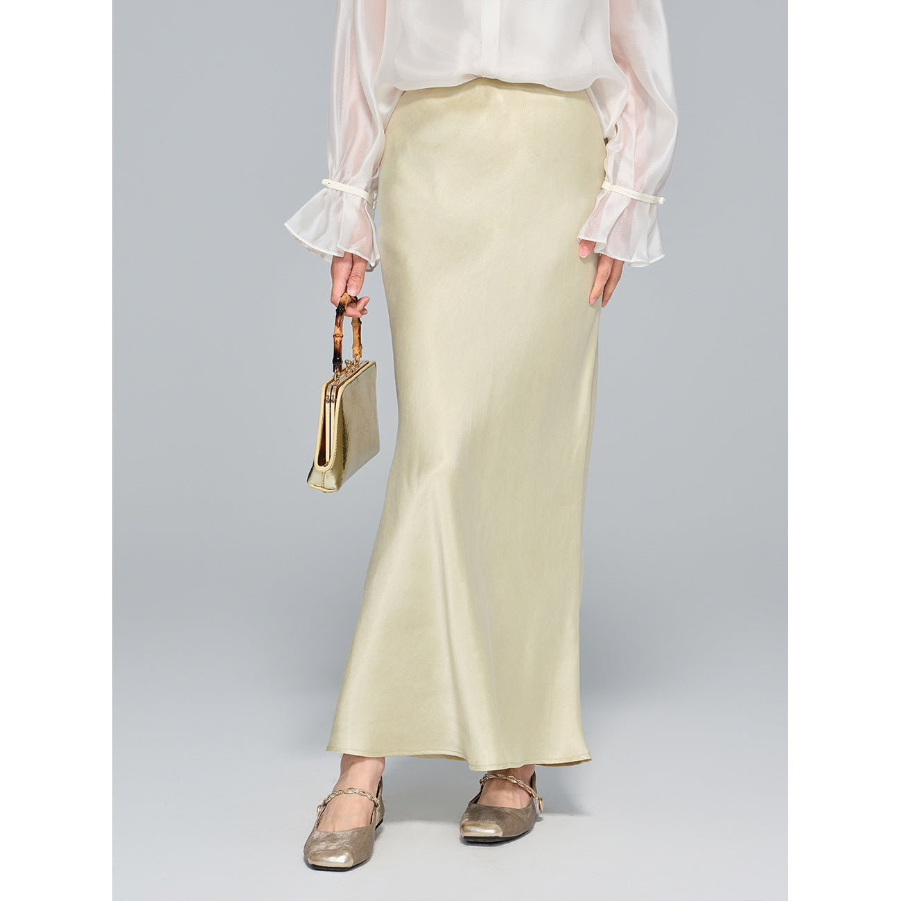 High-Waist Soft Cupro Silk Half Skirt for Women