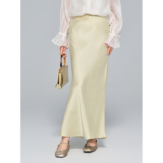 High-Waist Soft Cupro Silk Half Skirt for Women