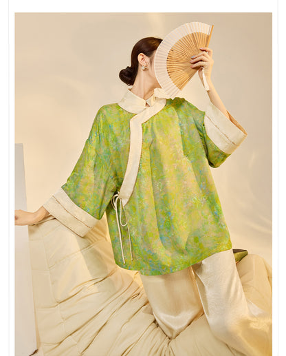 Early Autumn New Chinese Style Silk Lace-Up Short Coat | Retro Thin Top for Women