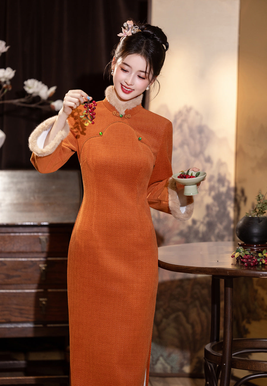 2025 New Thickened Cheongsam – Elegant Warm Daily Chinese Dress