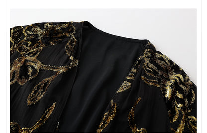 Velvet Burnout Jacket & Printed Cardigan Dress Set for Autumn