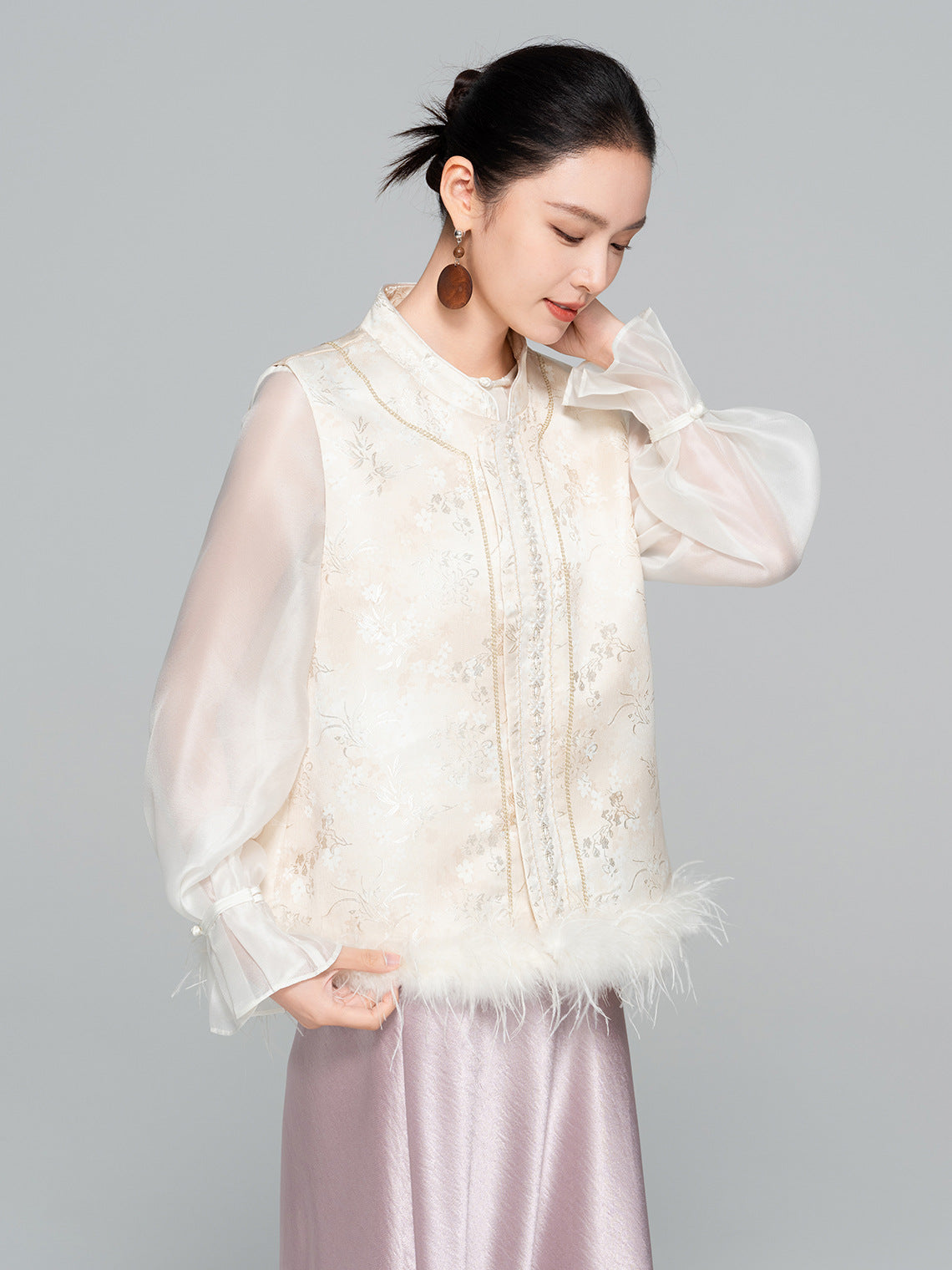 Elegant Stand Collar Jacquard Furry Vest