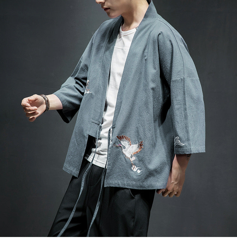 Mens Chinese Hanfu Taoist Robe Retro Kimono Jacket Trendy Top