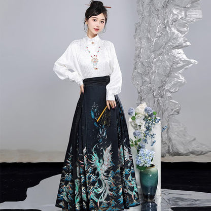 Ming Dynasty Hanfu Set — High Collar Shirt and Horse Face Skirt