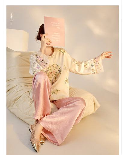 2026 Autumn New Chinese Style Printed Embroidered Acetate Coat for Women