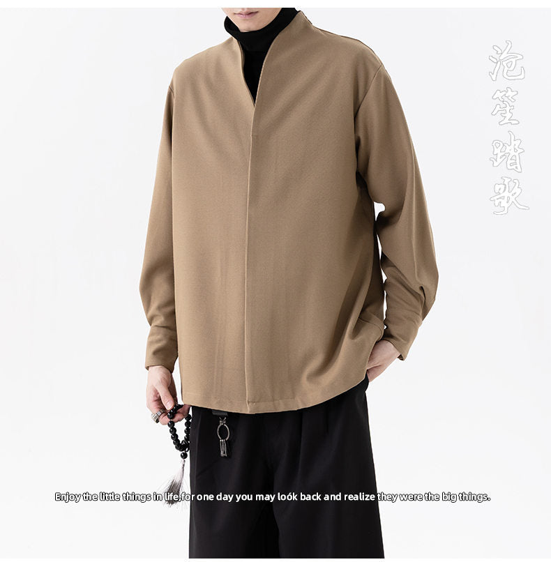 Mens Chinese Style Autumn Trendy Long Sleeve Casual Shirt Jacket