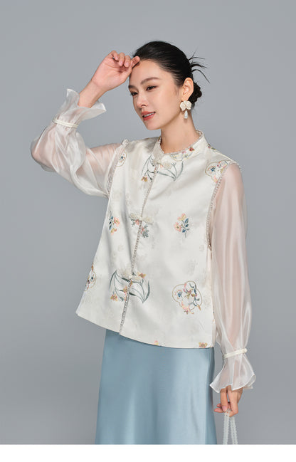 Jacquard Embroidered Stand Collar Vest