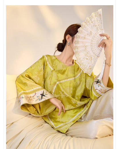 Elegant Yellow Jacquard Rayon Shirt New Chinese Style Top 2026