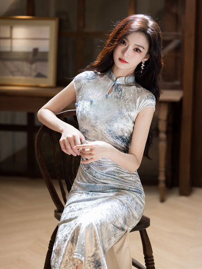 Improved Chinese Style Qipao – Everyday Wear Pink Velvet Dress